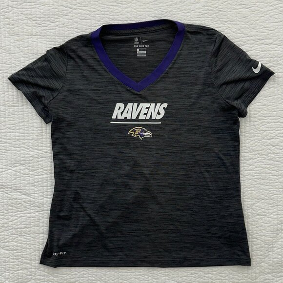 Nike Tops - Nike Baltimore Ravens Dri-Fit Womens V Neck Gray Shirt NFL TShirt Top Size L